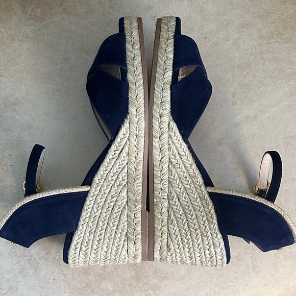 Stuart Weitzman Mirela II Espadrille Wedge Sandal Navy Suede/Natural 7.5C Casual - Picture 8 of 13